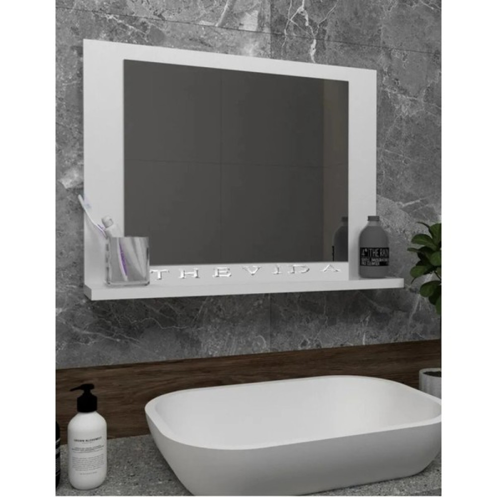 Thevida Raflı Ayna, Etajer, Dresuar, 60X45 Beyaz Raflı Banyo Aynası Banyo Aynası Fiyatı