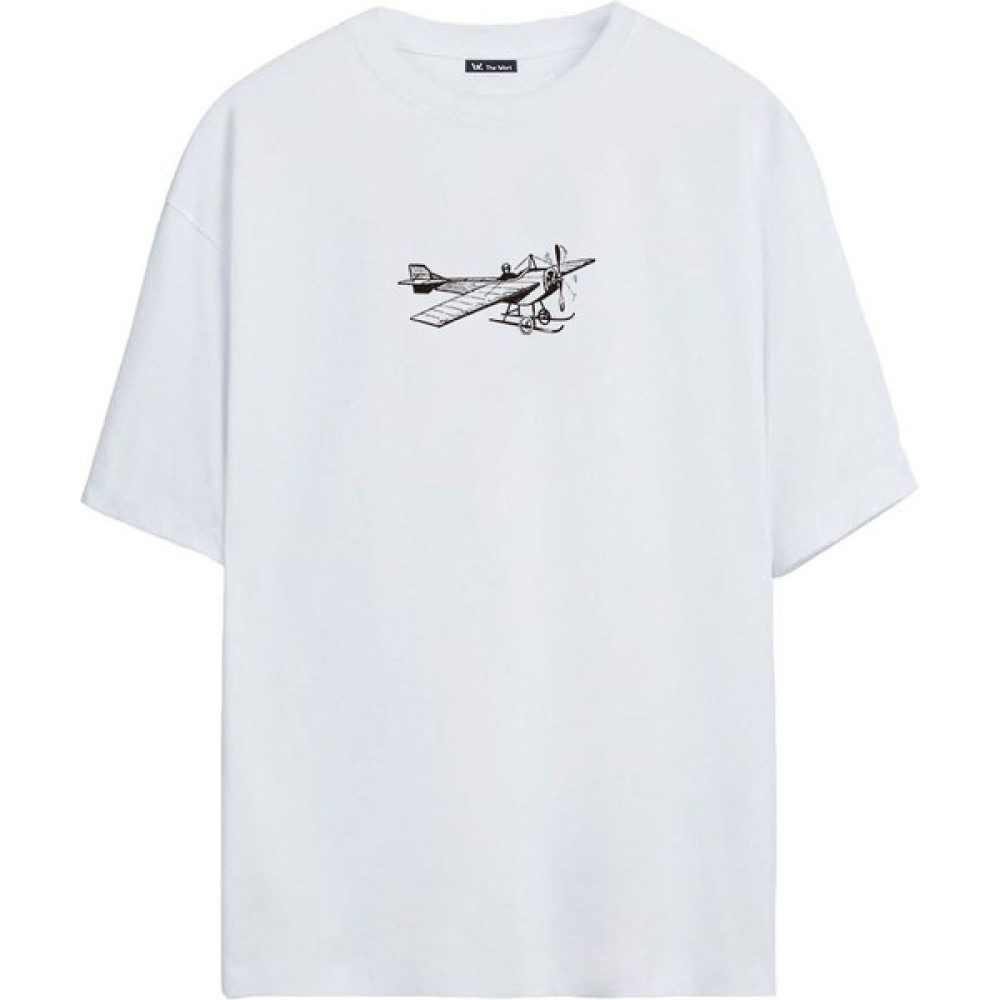 Thewert Antika Uçak Baskılı Beyaz Oversize Tshirt Erkek T-shirt Fiyatı