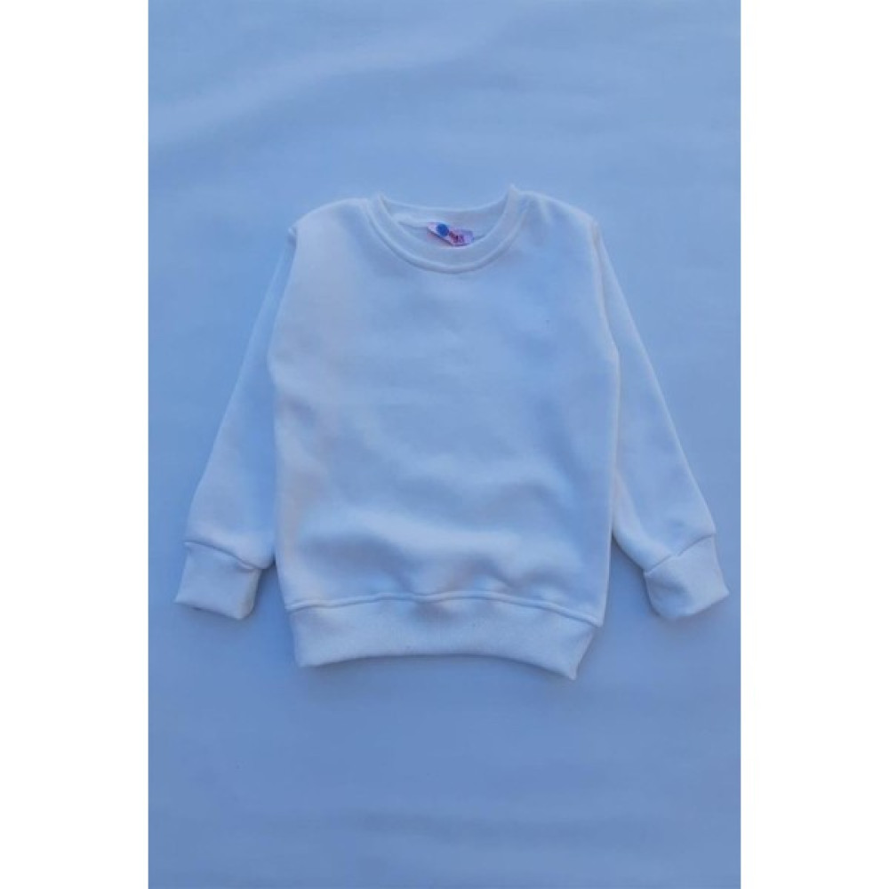 Thewert Unisex Beyaz Basic Içi Polarlı Örme Kalın Sweatshirt Erkek Çocuk Sweatshirt Fiyatı