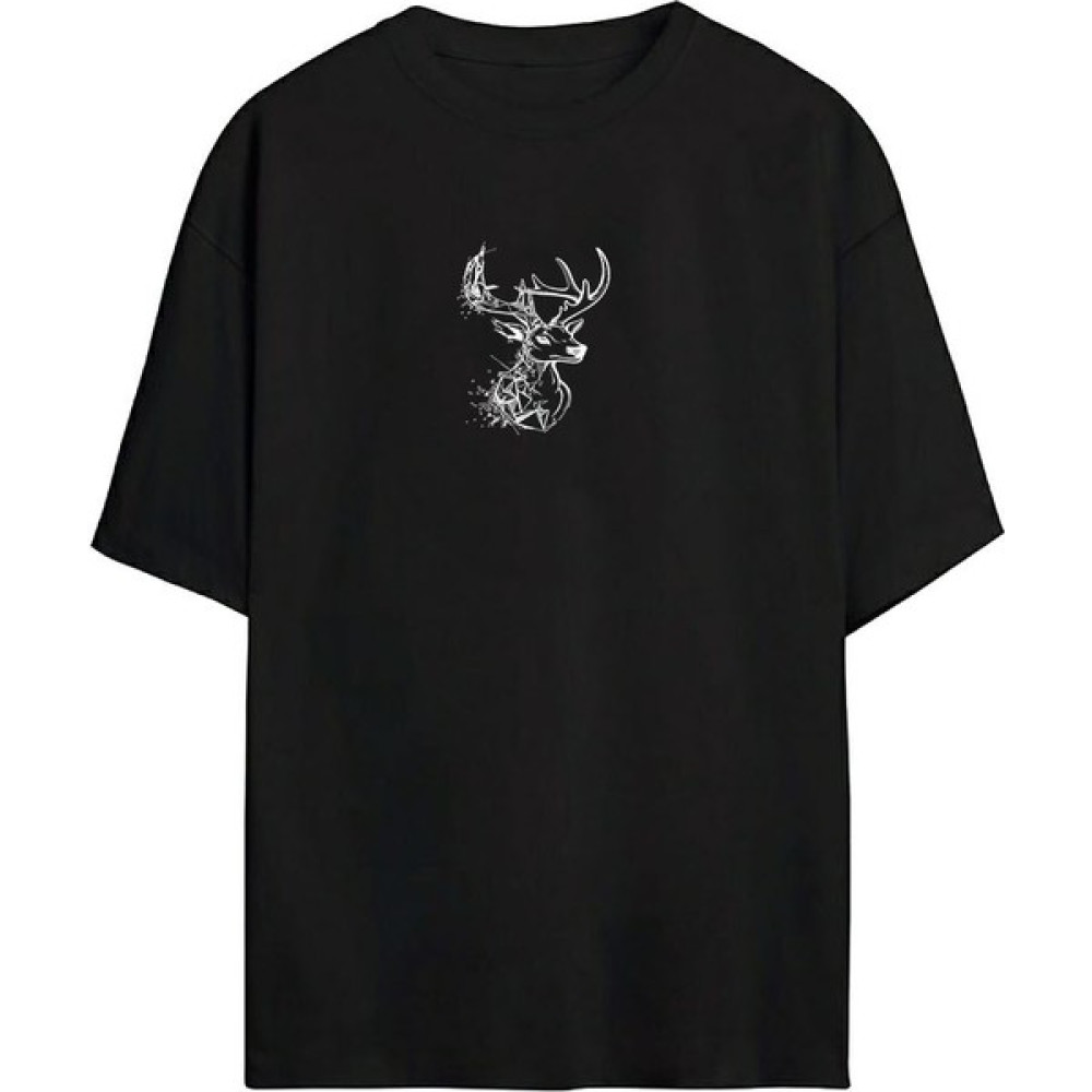 Thewert Ünisex Geyik Baskılı Siyah Oversize Tshirt Erkek T-shirt Fiyatı