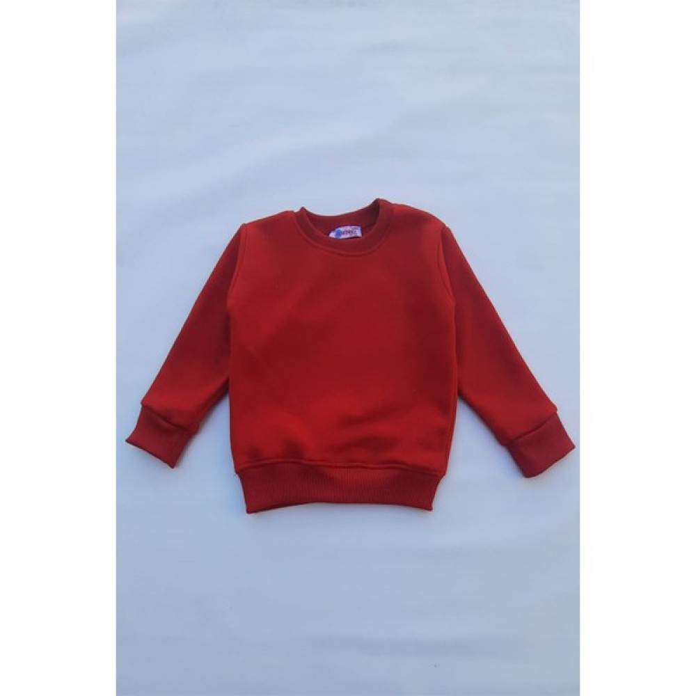 Thewert Unisex Kırmızı Basic Içi Polarlı Örme Kalın Sweatshirt Erkek Çocuk Sweatshirt Fiyatı