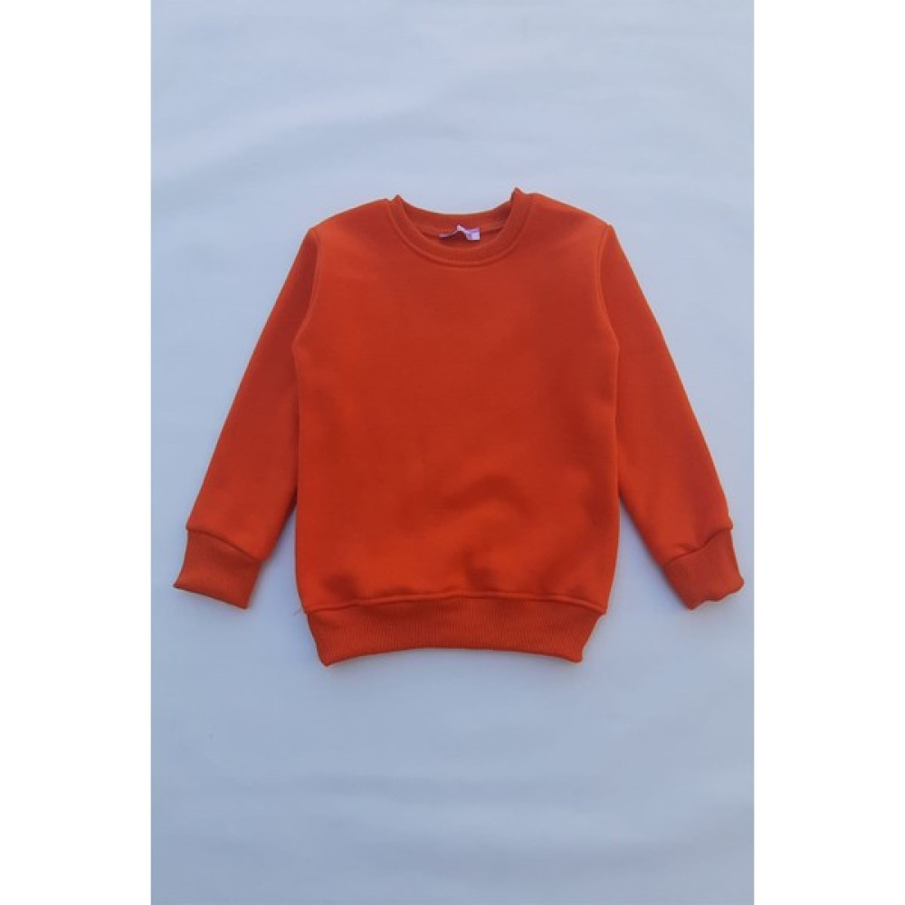 Thewert Unisex Turuncu Basic Içi Polarlı Örme Kalın Sweatshirt Erkek Çocuk Sweatshirt Fiyatı