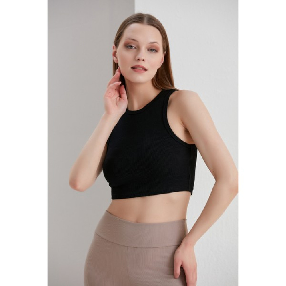 Thin Shop Siyah Crop Bel Üstü Bayan Bluz Bluz Fiyatı