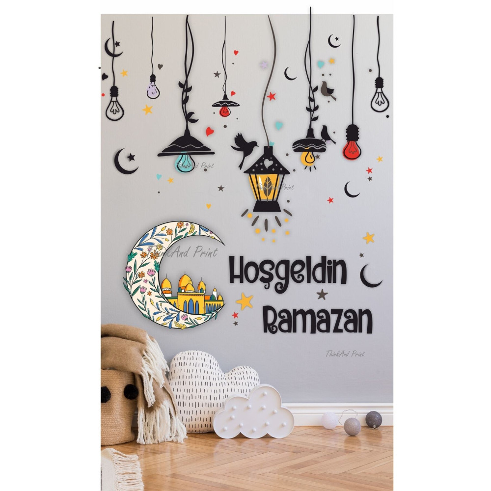 Think And Print Hoşgeldin Ramazan Renkli Fener Sarkıt Cam Duvar Dekorasyon Sticker Seti v Beden Duvar Stickerı Fiyatı