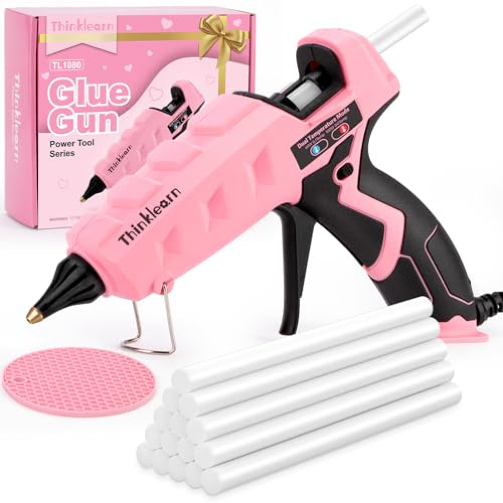 THINKLEARN Hot Glue Gun Full Size, 60/100W Dual Temp Glue Gun with 15 Glue Sticks(7/16''), Heavy Duty Large Glue Gun Kit, Hot Glue Gun and Sticks Set for Crafts, Arts, DIY and Home Repairs
