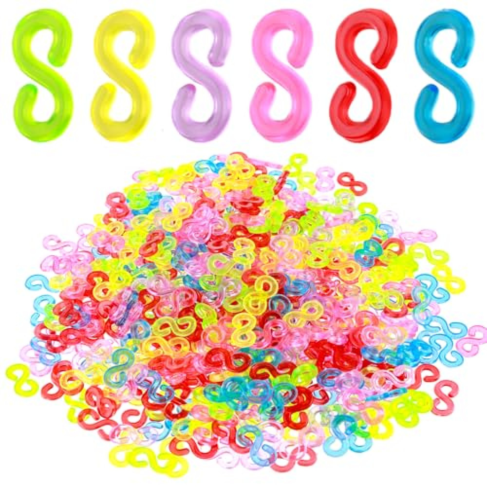 Thinp 1000pcs S Clips Rubber Band Clips,S Clips for Loom Bracelets Plastic Rubber Band Bracelet Clips Connectors Refills Colorful Rubber Band Bracelet Connectors for Loom Bracelets Handicrafts Making