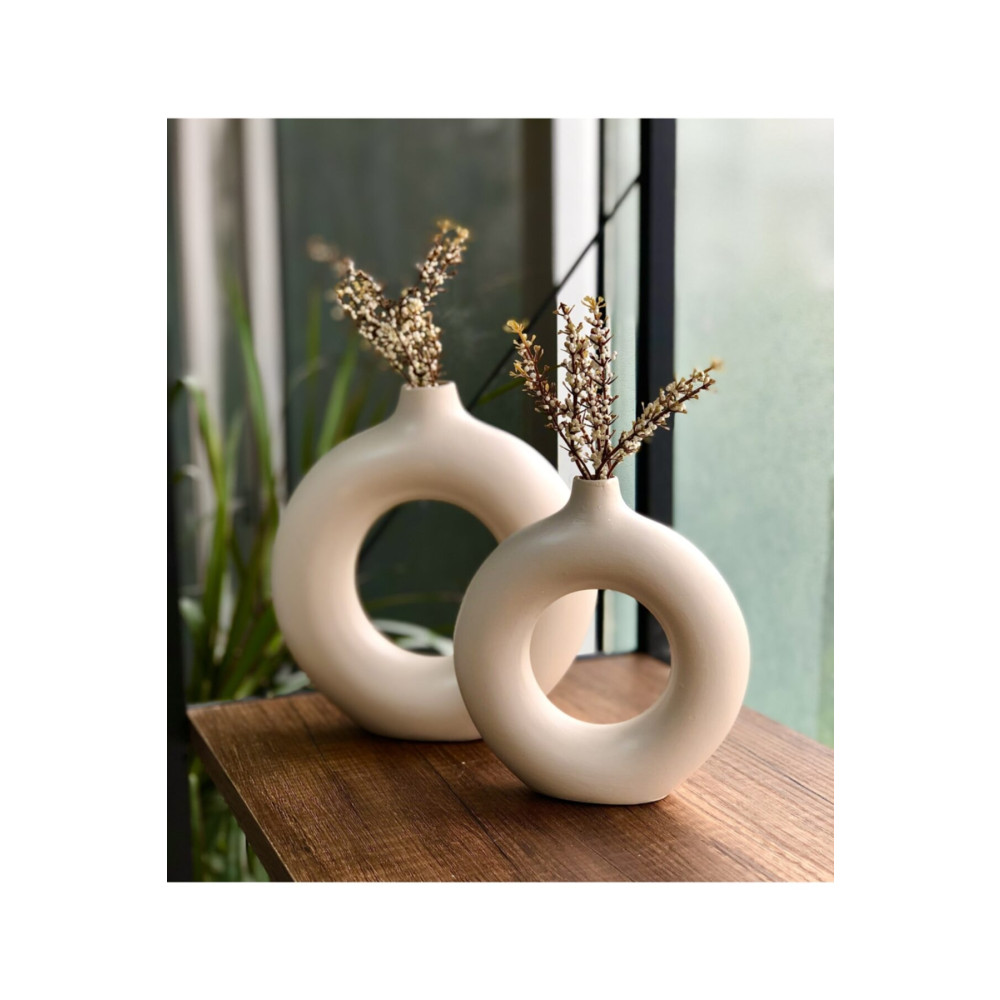 thiramis homeconcept Bej Halka Vazo 2’li 19x17-15x14’cm Vazo Fiyatı