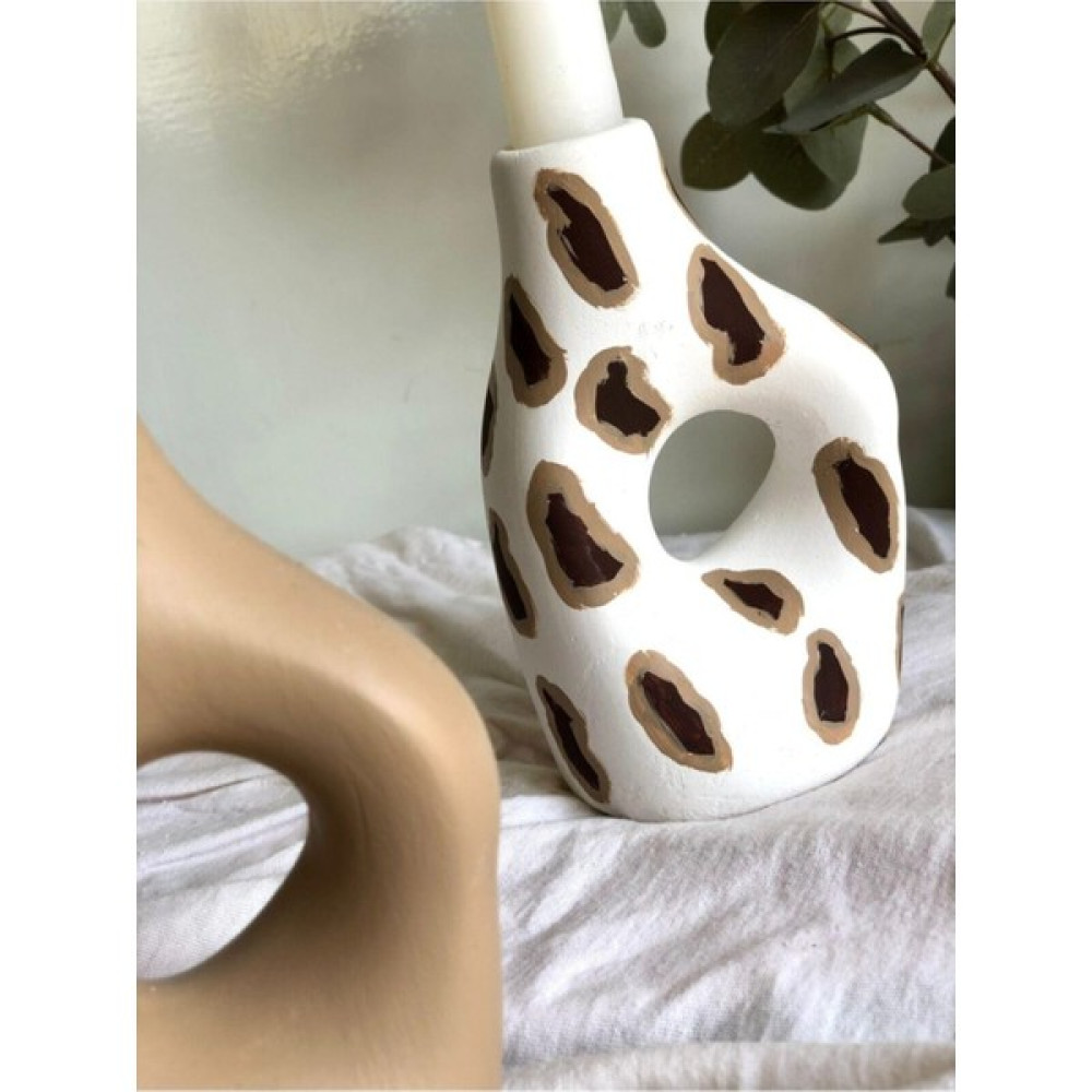 Thiramis Iskandinav Dekor Bej & Leoparmumluk Vazo 2'li Set 8X14 cm - 0 Şamdan Fiyatı