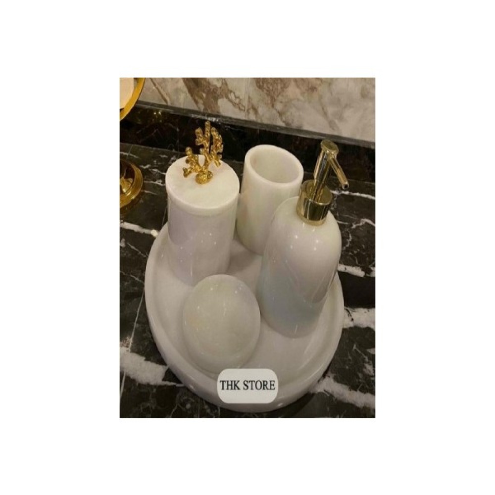 Thk Store Mermer 5'li Banyo Seti - Beyaz Banyo Aksesuarları Fiyatı