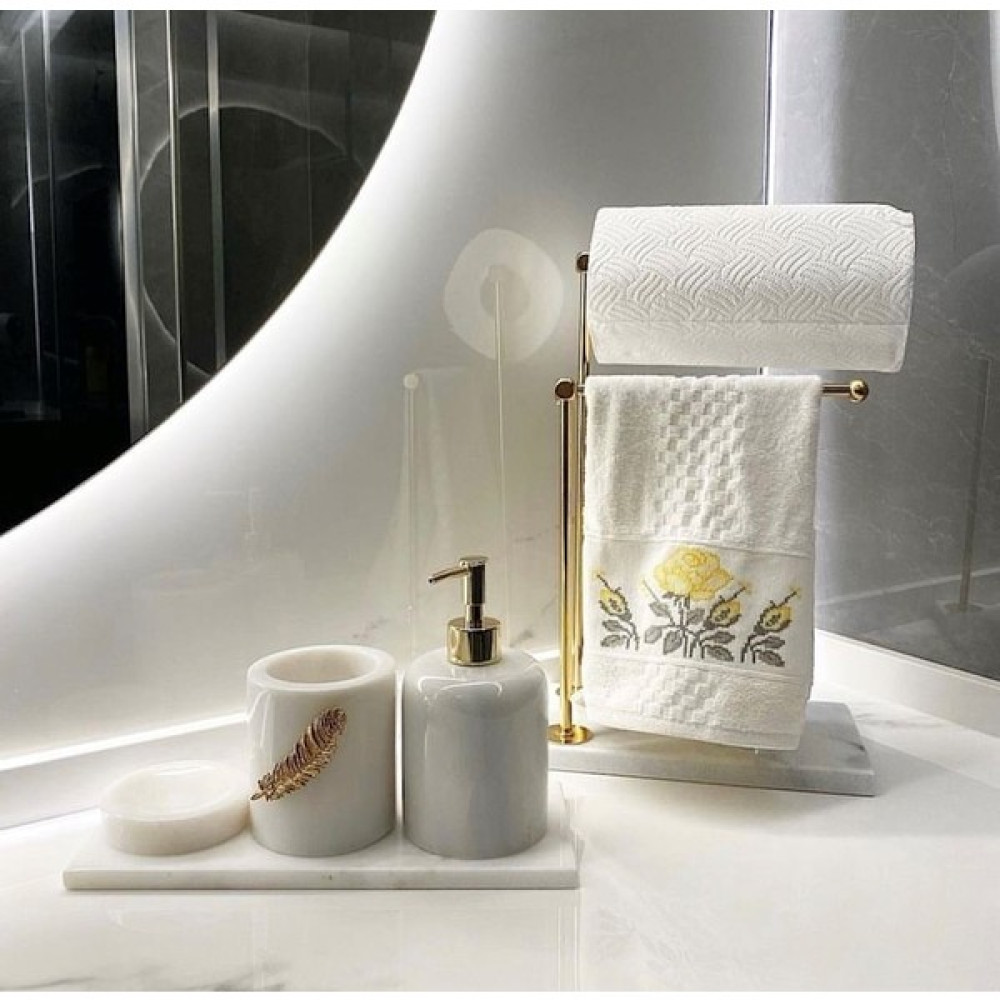 Thk Store Mermer Ayaklı Metal Banyo El Havluluk Kağıt Havluluk Standı - Beyaz - Gold Havluluk Fiyatı