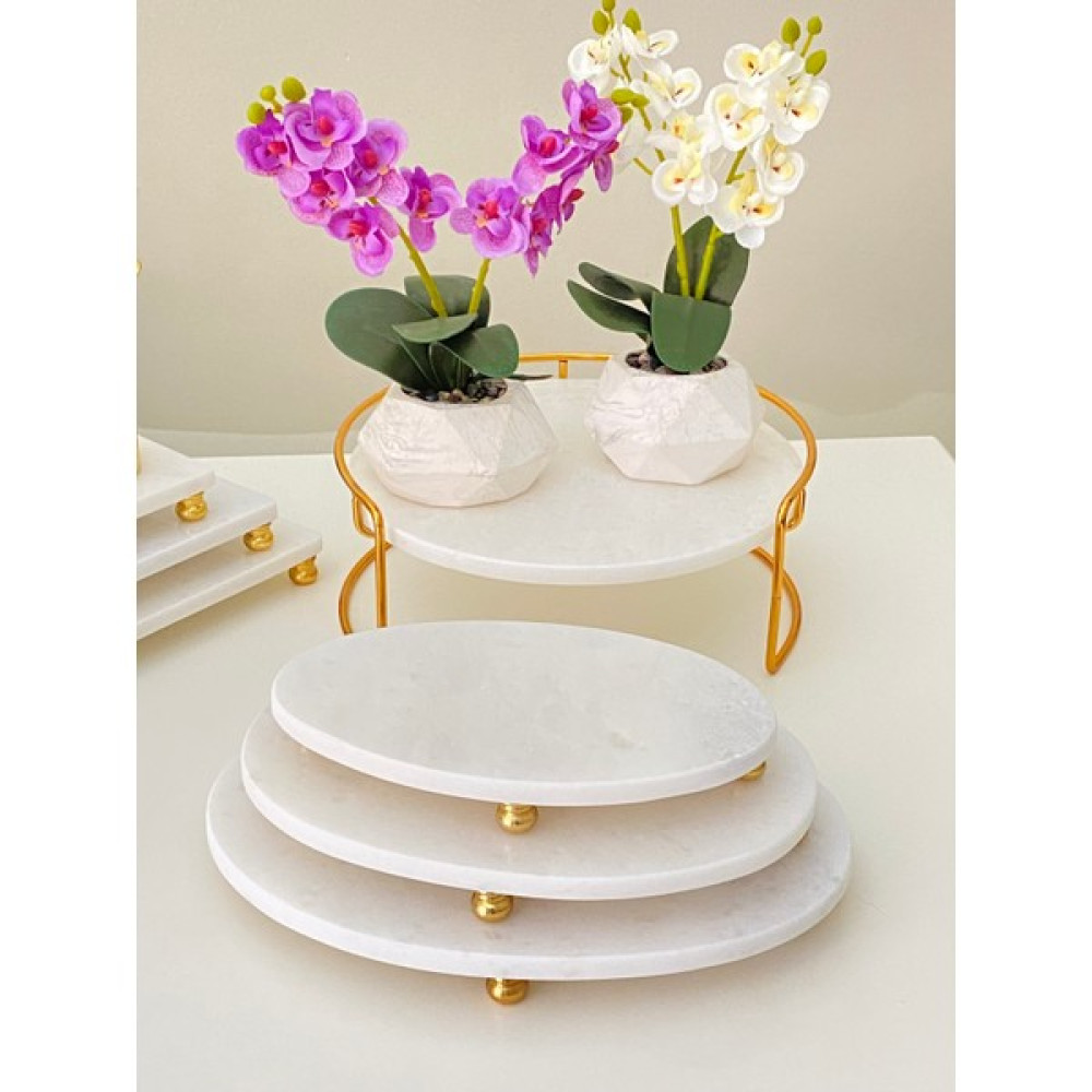 Thk Store Sunumluk 3 Lü Mermer Set Gold Ayaklı Beyaz Mutfak Gereçleri Fiyatı
