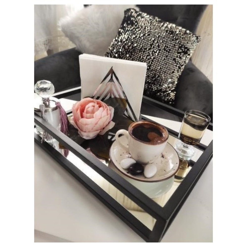 Thorqtech Çay Kahve Sunum Tepsisi Dekoratif The Milas Aynalı Metal Tepsi 22CM x 30CM 2 Kişilik - 1 Adet Servis Tepsisi Fiyatı