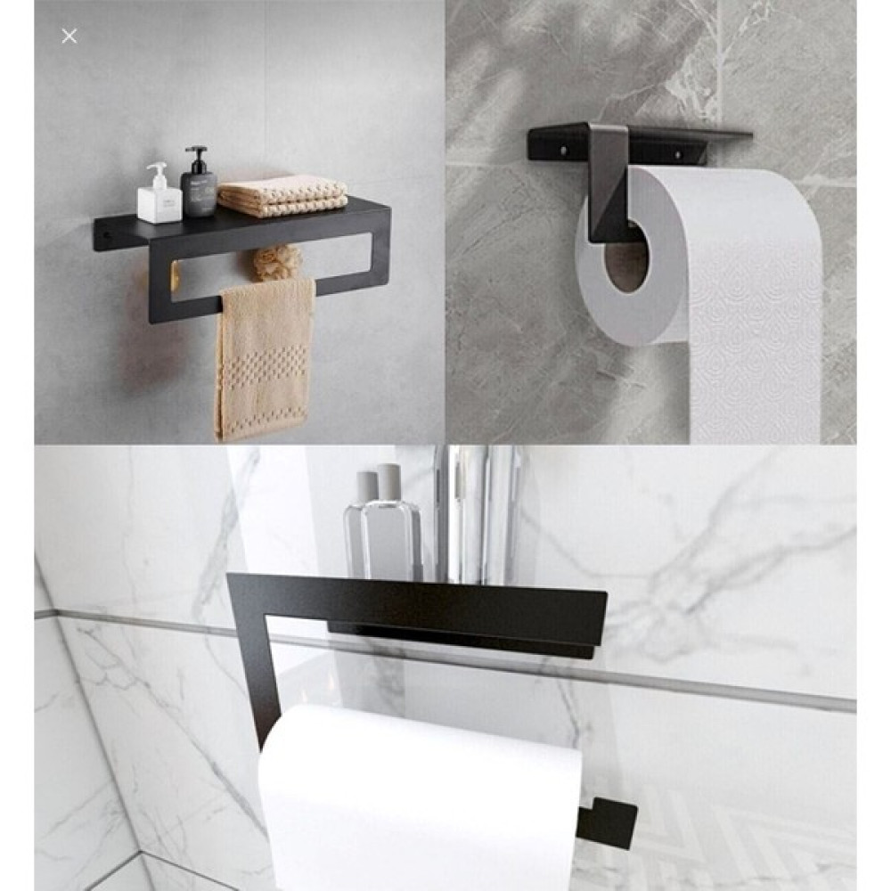 Thorqtech Modern Metal 3'lü Set Raflı Banyo Havlu Askılığı Rulo Havlu Askılığı Tuvalet Kağıtlığı - Siyah Banyo Askılık Fiyatı
