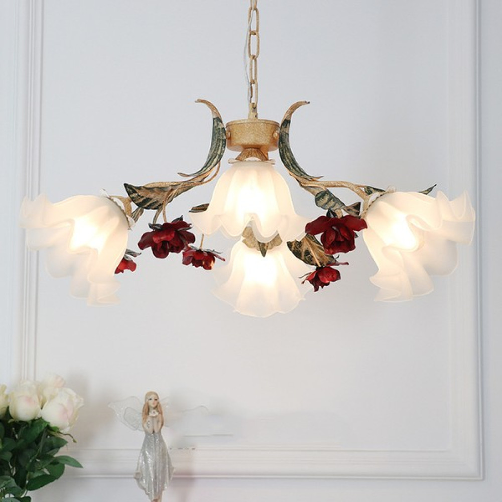 Three Beans 60 cm Avrupa Tarzı Bahçe Yatak Odası Avize, 3 + 1 Karartma LED Avize, Retro Yemek Odası, Oturma Odası, Ferforje Çiçekleri, Rustik Roman... Avize Fiyatı