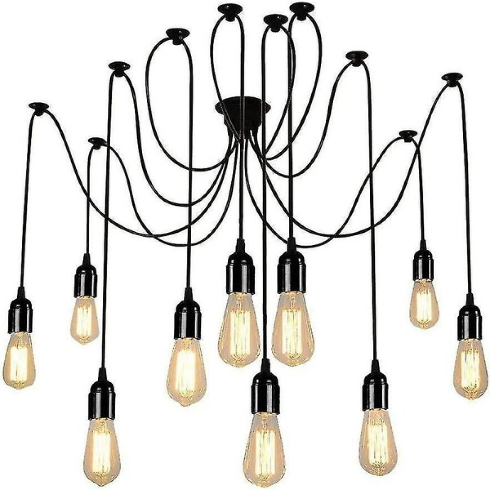 Three Beans Lambalar 10 Işıklar Örümcek Tavan Lambası Kolye Aydınlatma Vintage Çoklu Işık Antik Edison Lamba Gölge - (Yurt Dışından) - Siyah Avize Fiyatı