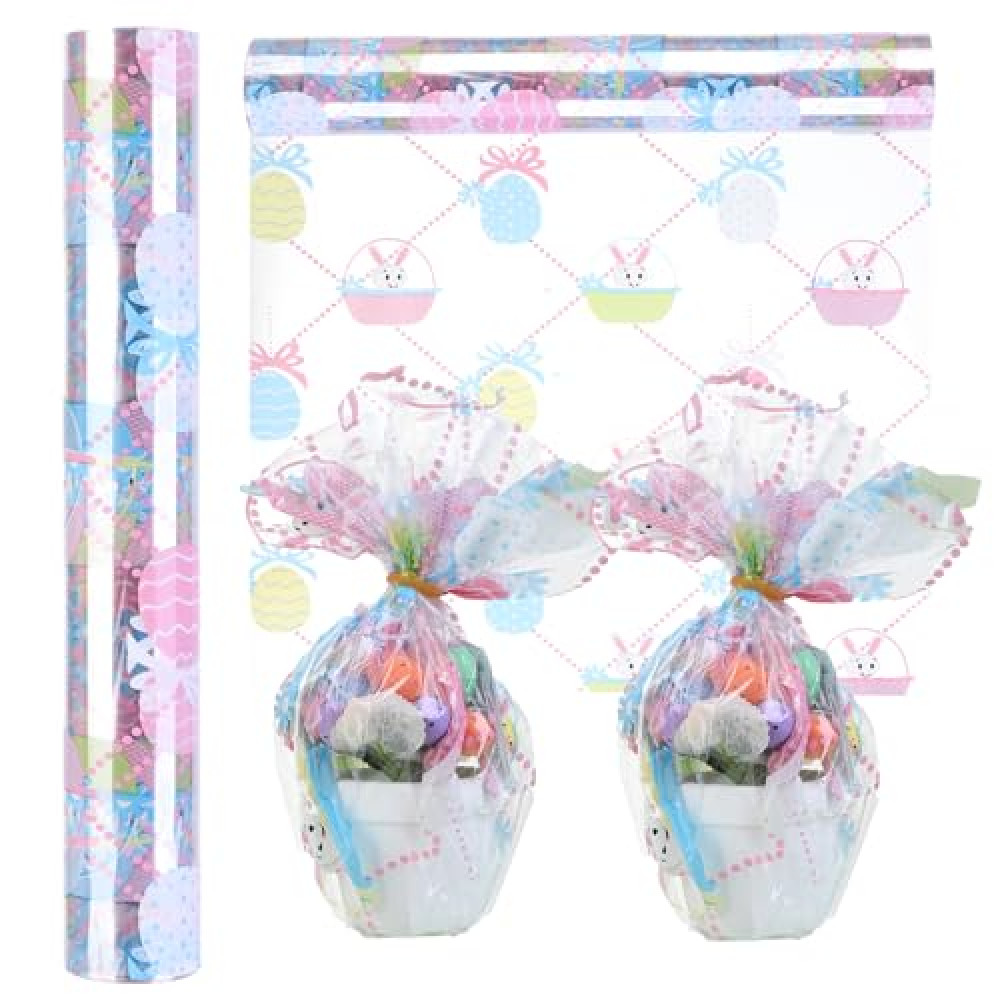 TIADYBOW 100 ft Easter Clear Cellophane Wrap Roll (31.5 in x 100 ft),Clear Wrapping Paper for Flower Gift Baskets Wrap (31.5" fold into 16") (Easter)