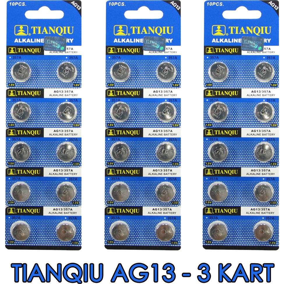 Tianqiu AG13 LR44H 357A A76 SR44SW 1.5 V 30'lu 3 Kart Alkalin Pil Normal & Şarj Edilebilir Piller Fiyatı