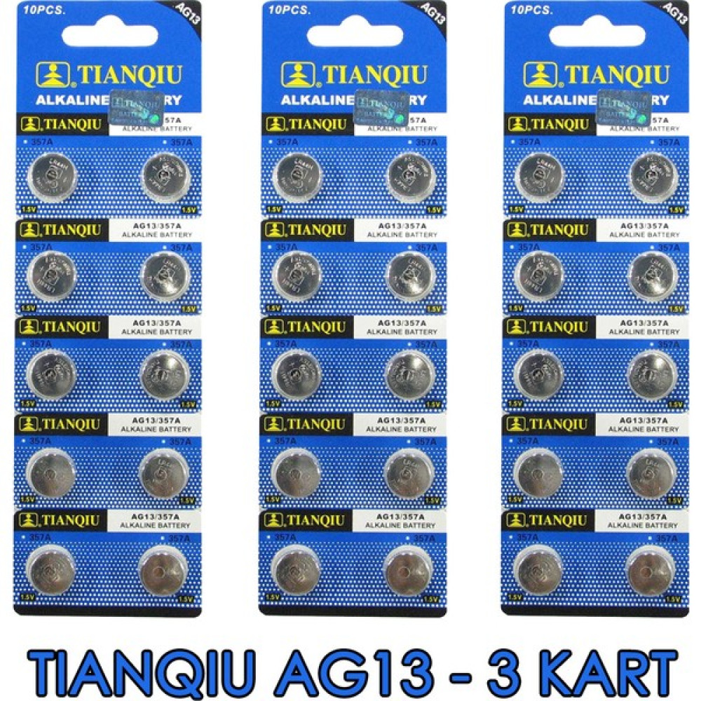 Tianqiu AG13 LR44H 357A A76 SR44SW 1.5 V 30'lu 3 Kart Alkalin Pil - 30' lu Diğer Fiyatı