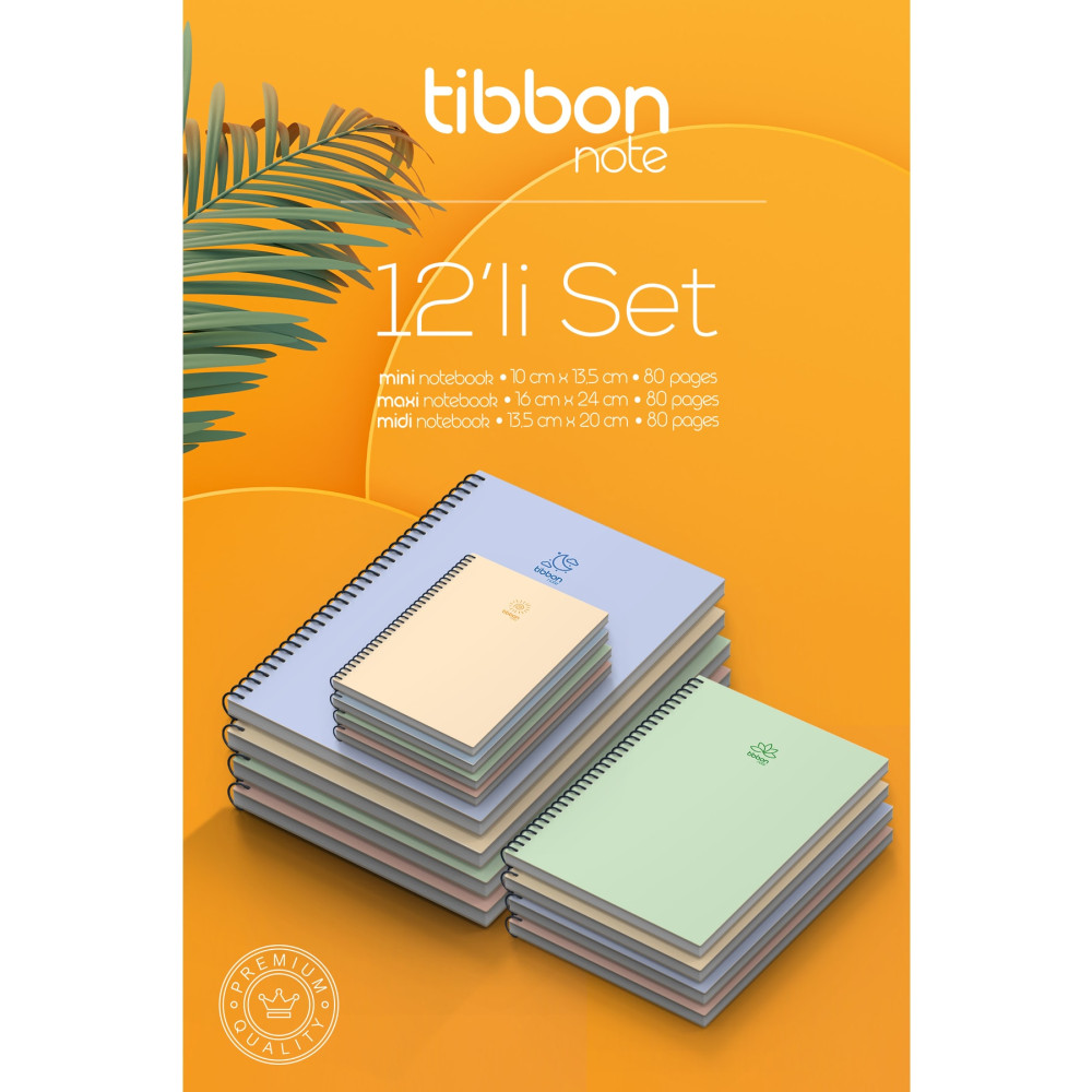 Tibbon Note 12 Li 4 Mini & 4 Midi & 4 Maxi Defter Spiralli 12li Set 43/48/53 Defter Fiyatı