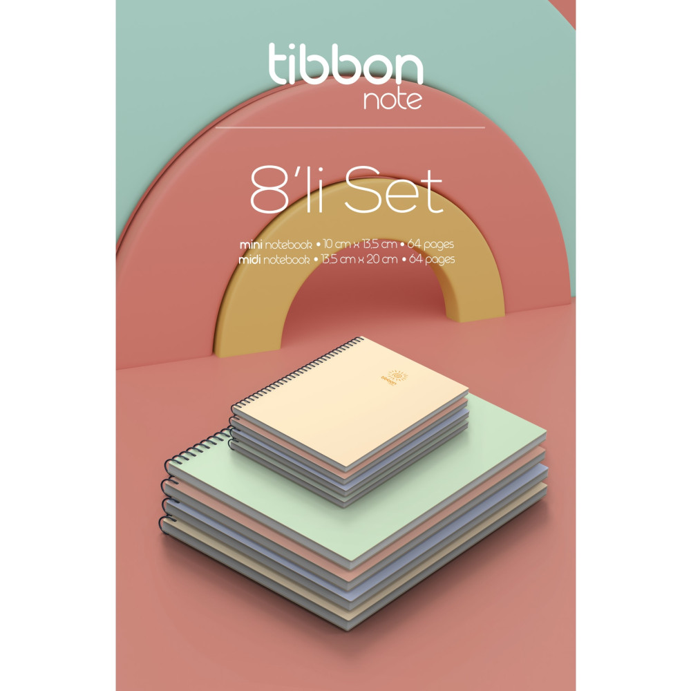 Tibbon Note 8 Li Set > 4 Mini & 4 Midi Defter Spiralli Set 48/53 Defter Fiyatı