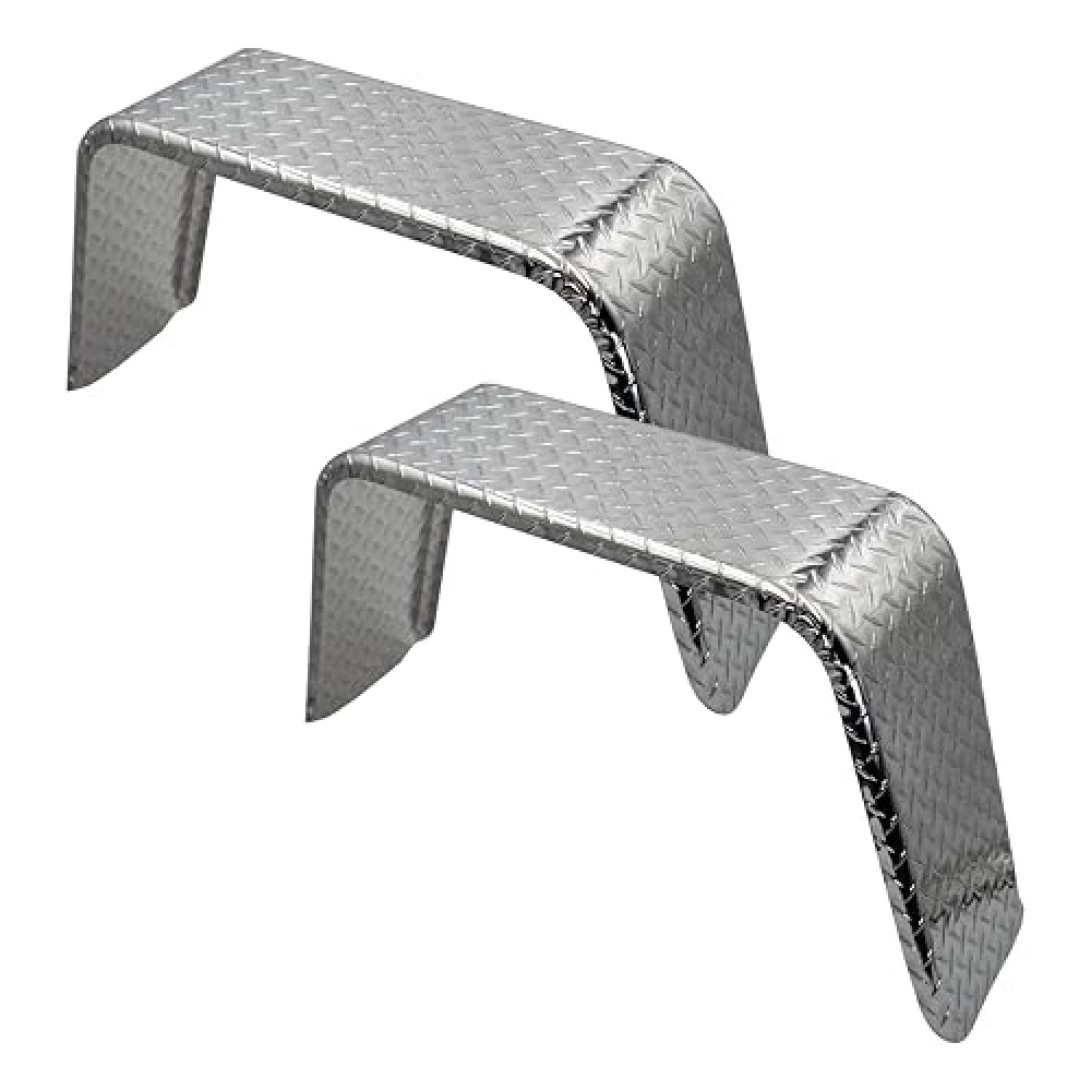 Tie Down| 16" Wheels - Trailer Fenders Single Axle - Diamond Plated Aluminum Trailer Fender - 13" Wheel Size - 34" Long 10" Wide 18" Tall (2 Fenders)