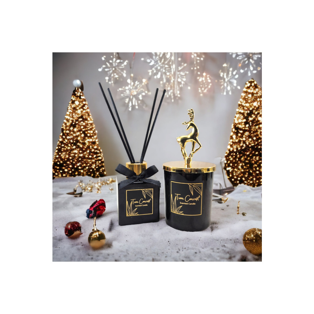 Tiem Concept Yılbaşı Geyik Başlıklı Gold Detaylı 100 ml Oda Kokusu Ve Siyah Mum Seti Dekoratif Mum Fiyatı