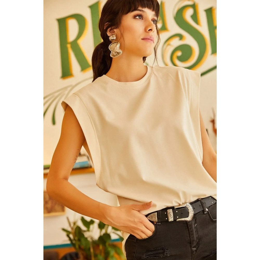 Tight Lady Bej %100 Pamuk Vatka Görünümlü Basic Bisiklet Yaka Örme T-Shirt L Beden Bayan T-shirt Fiyatı