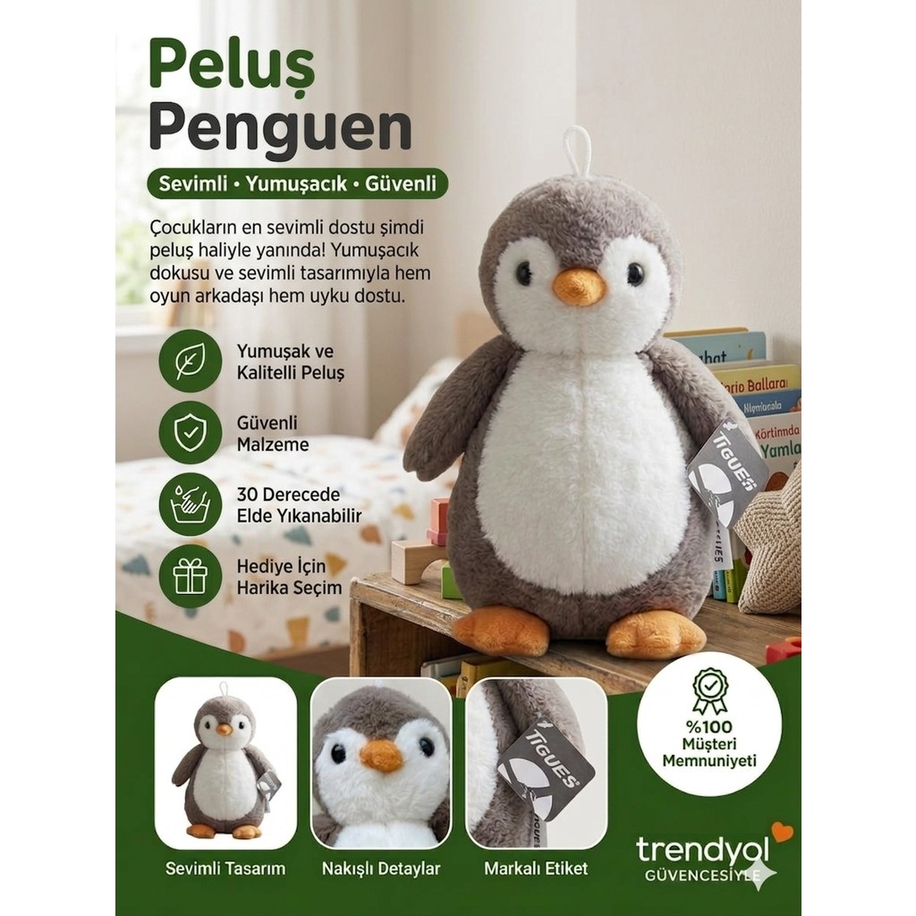 Tigoes Penguen Oyuncak Peluş 25 cm Yumuşak Dokulu Nakışlı Uyku Arkadaşı Hediyelik Sevimli Figür Anne Bebek Oyuncak Fiyatı