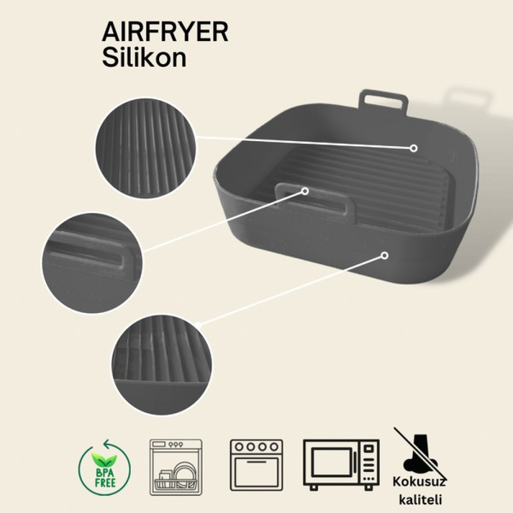 Tıgrecook Airfryer Silikon Pişirme Kalıbı Hava Fritözü Gri XL Kek Kalıpları Fiyatı