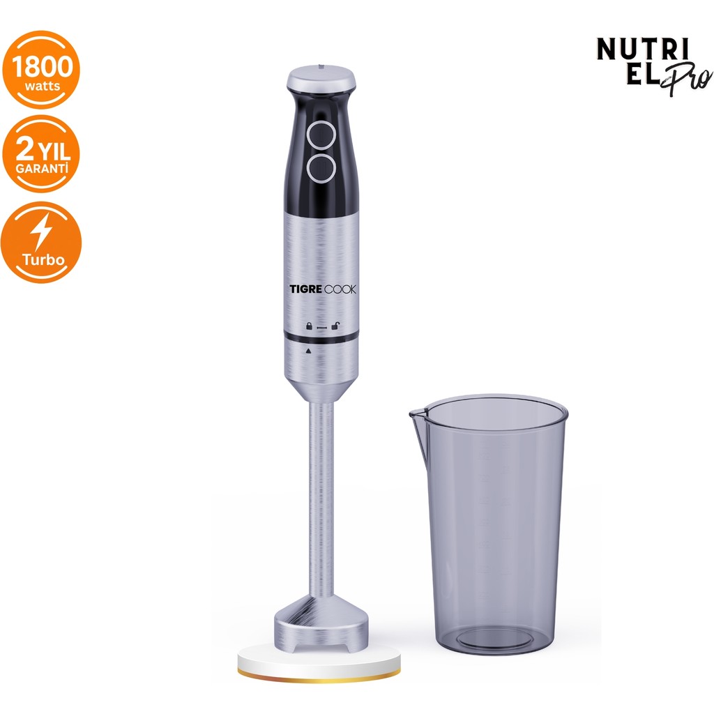 Tigrecook Tıgrecook Turbo Çubuk El Blenderi – 1800W, 4 Bıçaklı Paslanmaz Çelik, Karıştırma Kabı - Stainless Steel Diğer Fiyatı