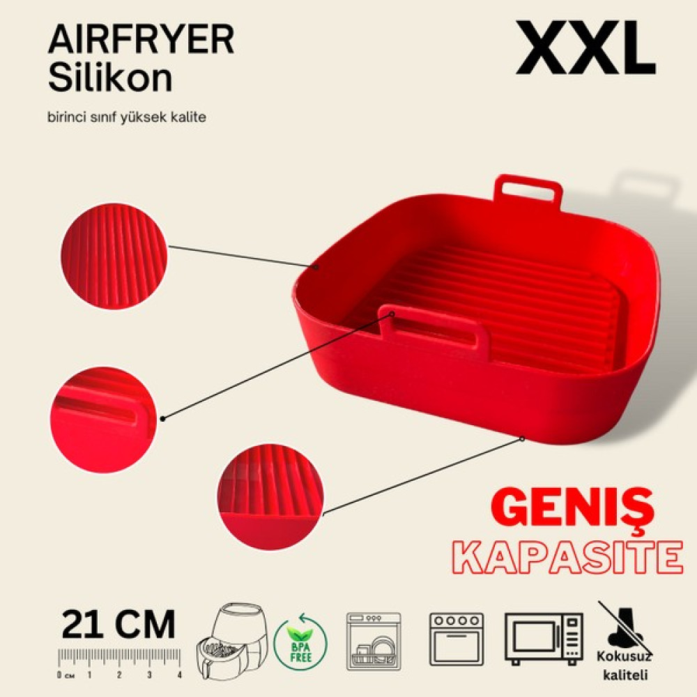 Tigrecook Xxl Airfryer Silikon Pişirme Kalıbı Hava Fritözü Kalıbı 6 Litre ve Üstü Tüm Airfryer - 21 x 21 cm Kek Kalıpları Fiyatı