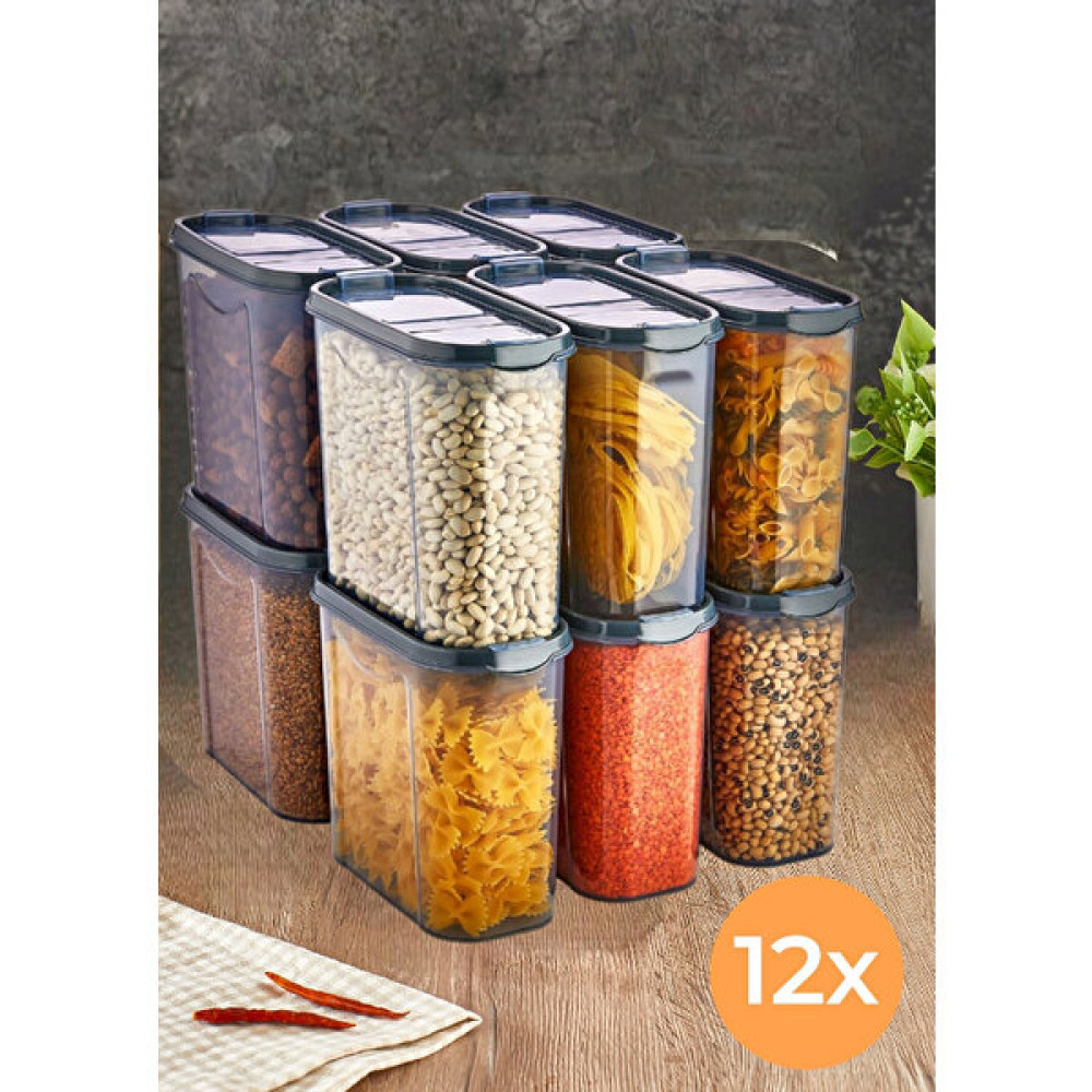 Tıkla Sende 12'li - Sızdırmaz Çift Kapaklı Erzak Bakliyat Saklama Kabı Seti Orta Boy Füme 12 x 2000 ml Saklama Kapları Fiyatı