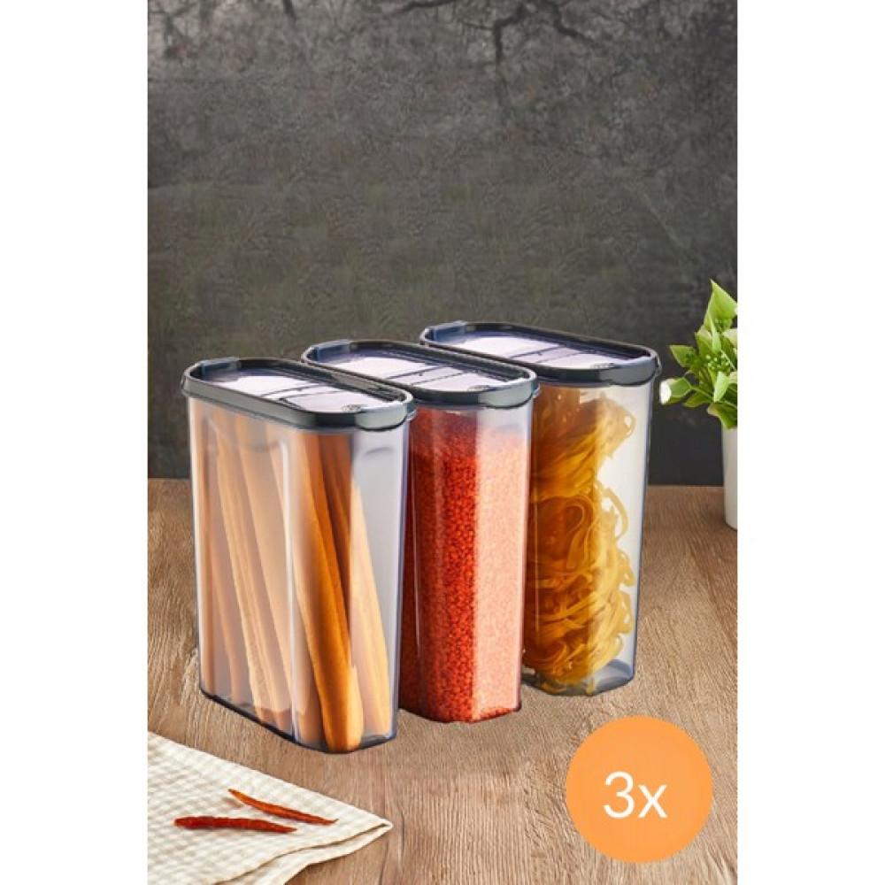 Tıkla Sende 3'lü - Sızdırmaz Çift Kapaklı Erzak Bakliyat Saklama Kabı Seti Büyük Boy Füme 3 x 2800 ml Saklama Kapları Fiyatı