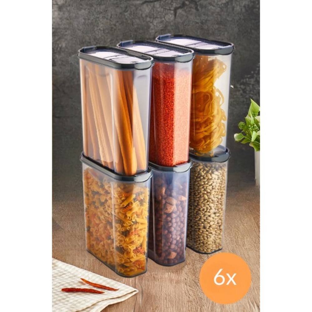 Tıkla Sende 6'lı - Sızdırmaz Çift Kapaklı Erzak Bakliyat Saklama Kabı Seti Büyük Boy Füme 6 x 2800 ml Saklama Kapları Fiyatı