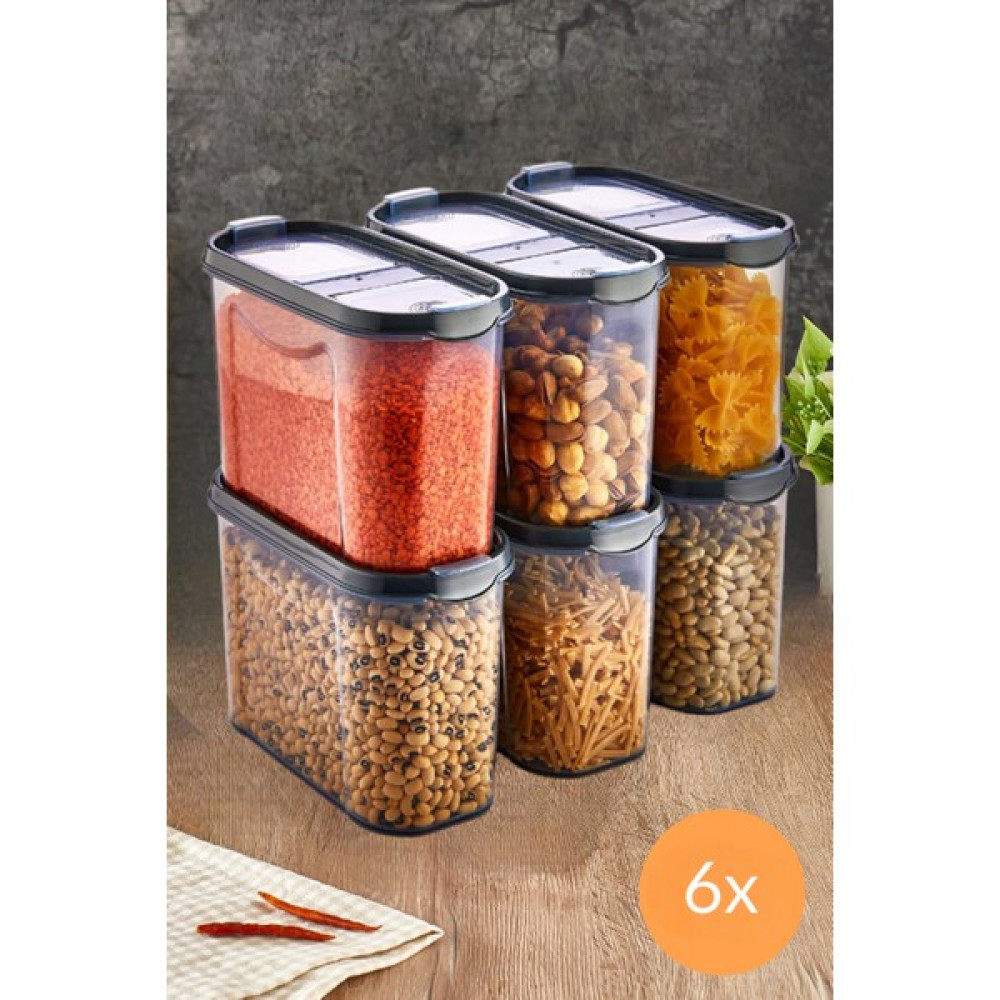 Tıkla Sende 6'li - Sızdırmaz Çift Kapaklı Erzak Bakliyat Saklama Kabı Seti Orta Boy Füme 6 x 1400 ml Saklama Kapları Fiyatı