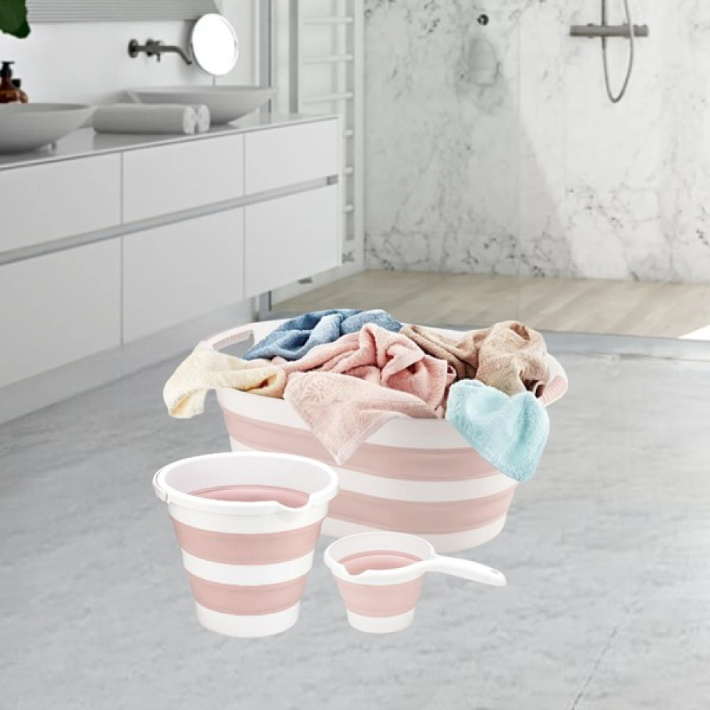 Tıkla Sende Tiklasende Katlanır Çamaşır Sepeti Katlanır Kova Katlanır Koçero Pembe Multi 3'lü Set - Çamaşır Sepeti-Kova-Koçero Sepet Fiyatı