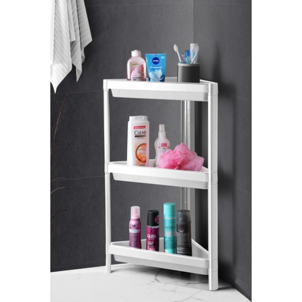 Tıkla Sende Vera Bath 3 Katlı Köşeli Üçgen Beyaz Banyo Rafı Banyo Rafı Fiyatı