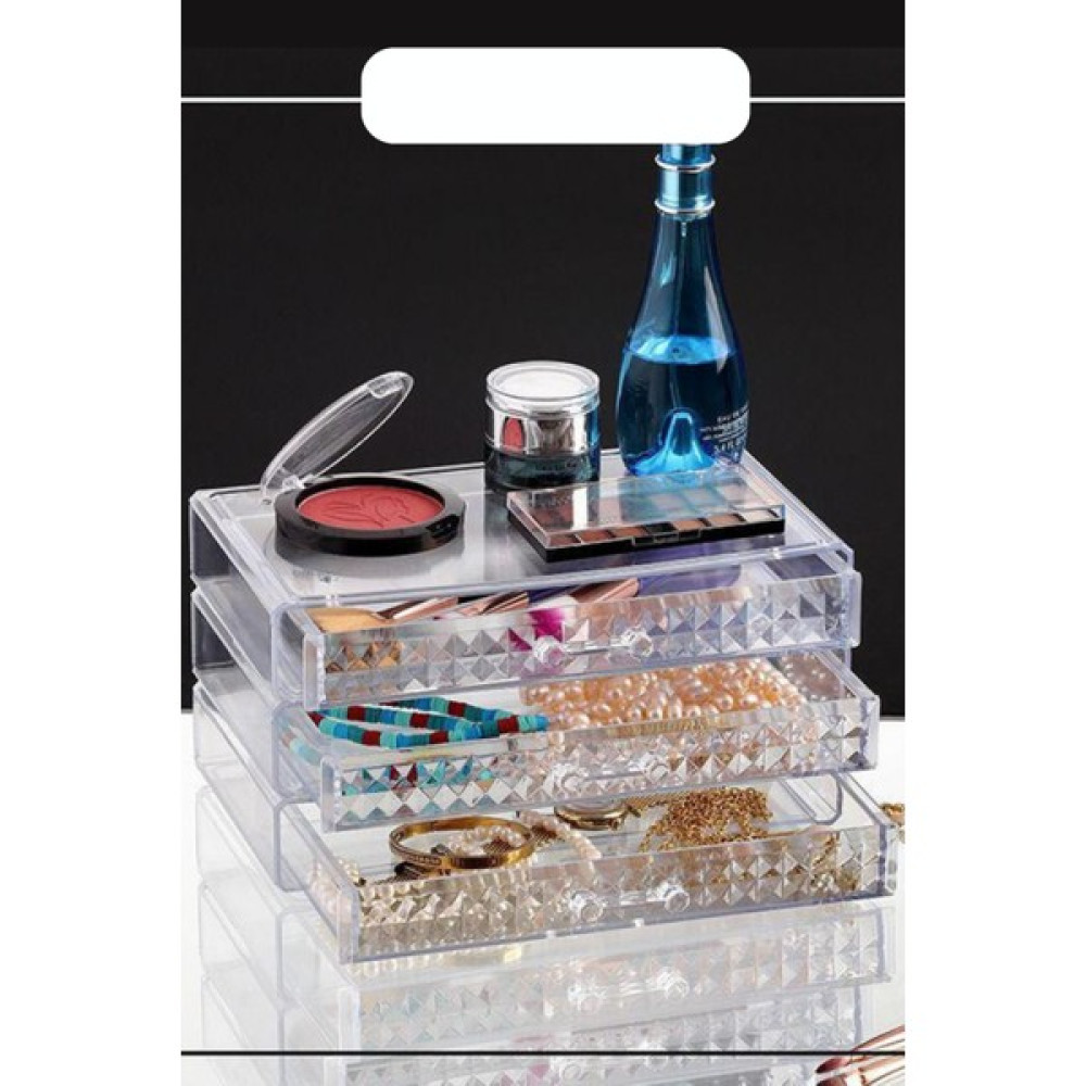 Tıklasende Diamond Özel Tasarım 3 Çekmeceli Lüx Makyaj Aksesuar Düzenleyici Çekmece Modülü 3 Çekmeceli Set Makyaj Fırça ve Aksesuarları Fiyatı