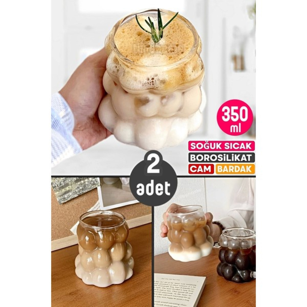 Tilbe Home 2li Boncuklu Bardak Meşrubat Su Kahve Sunum Bardağı Isıya Dayanıklı Borosilikat Cam Retro Bardaklar Fincan / Bardak / Kahve Takımı Fiyatı