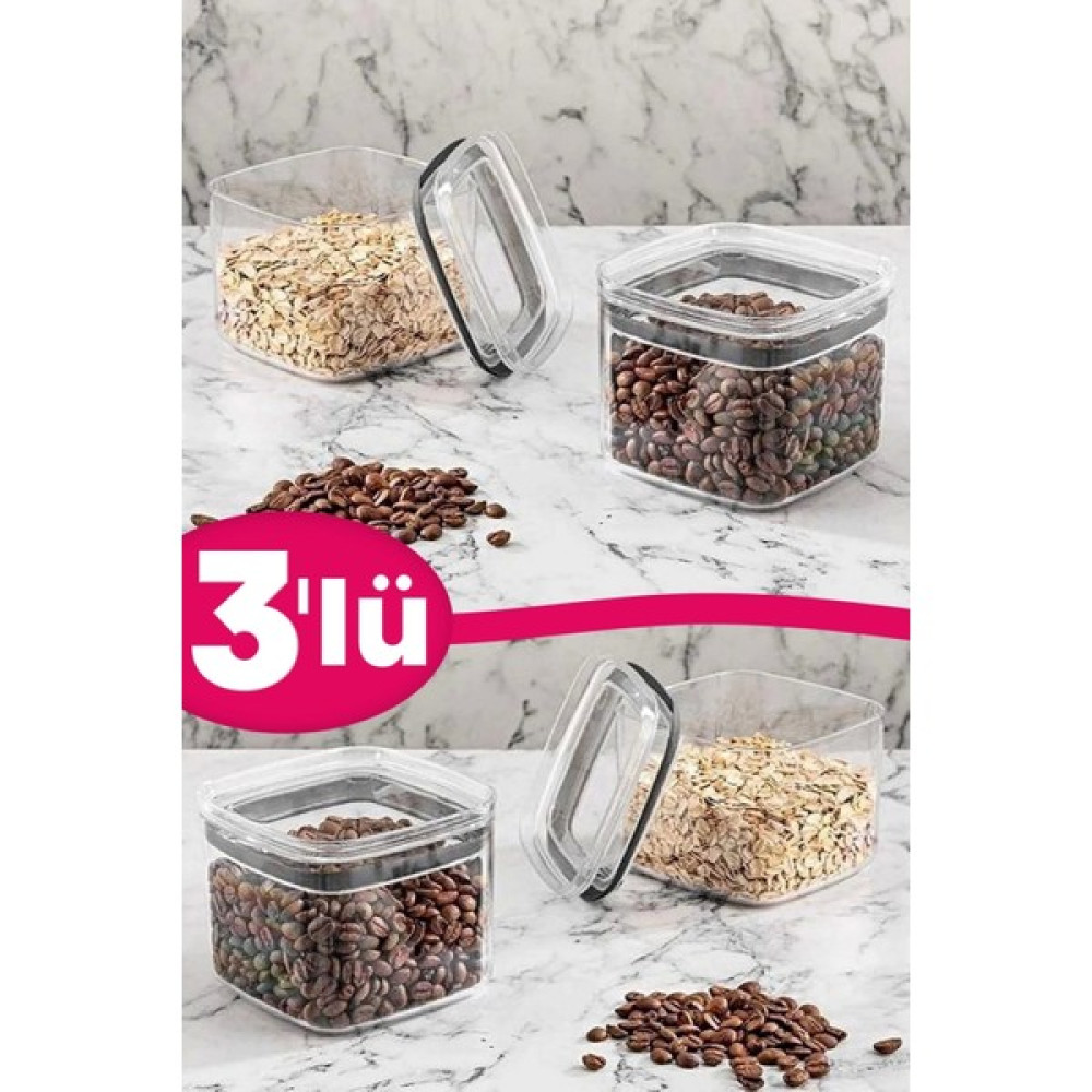 Tilbe Home 3lü Vakum Kapaklı Kavanoz Box Kare Erzak Saklama Kabı Mutfak Organizer Bakliyat Gıda Kutusu Seti Saklama Kapları Fiyatı