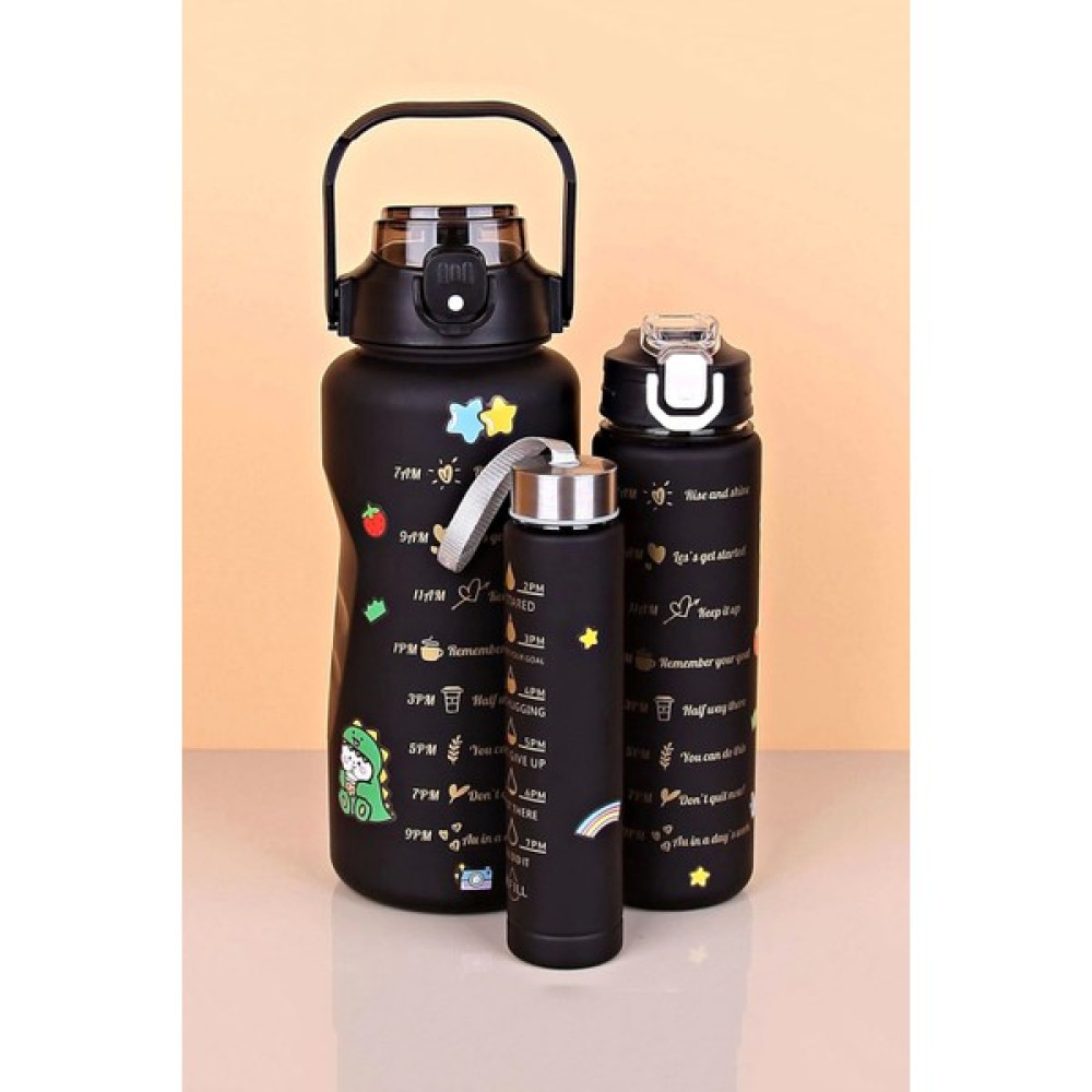 Tilbe Home Black 3lü Motivasyon Suluk Matara Figürlü Pipetli Taşınabilir Su Şişesi Seyahat Spor Matarası - Renkli - 3 Suluk Fiyatı