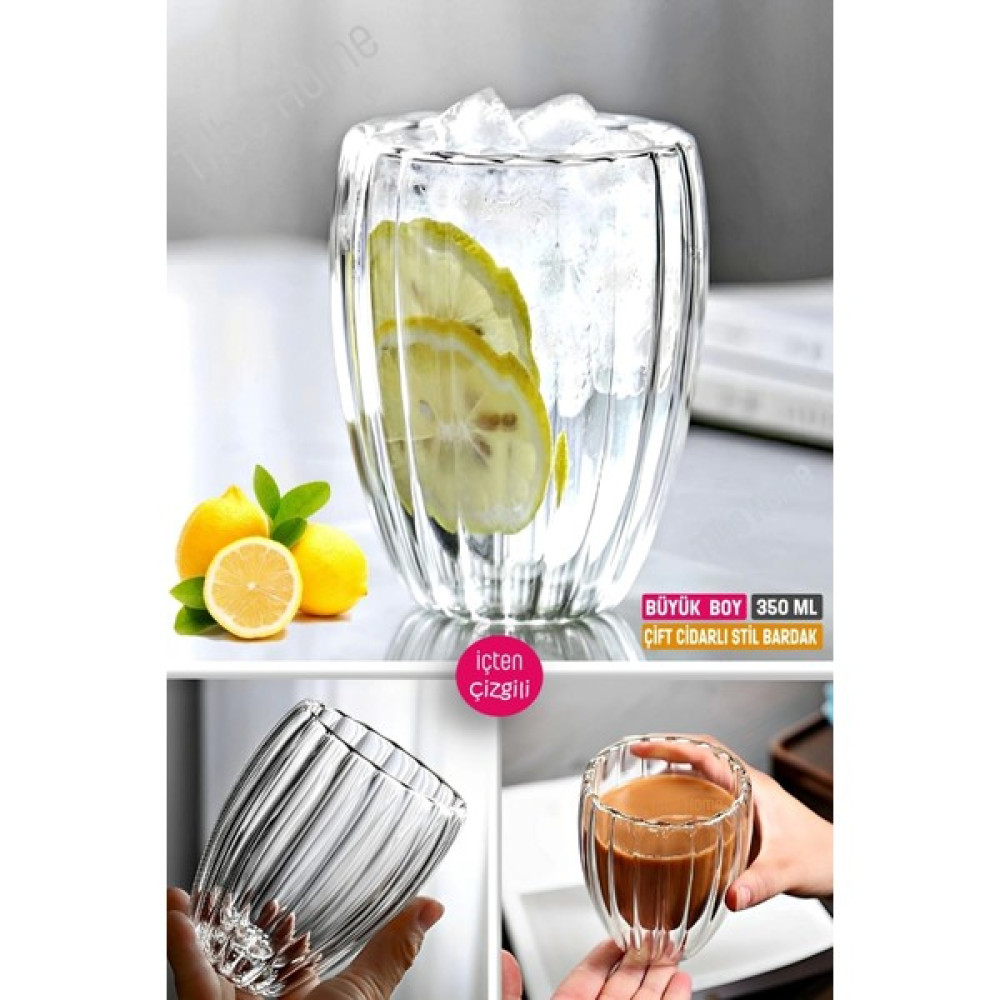 Tilbe Home Çift Cidarlı Içten Burgulu Kristal Cam Bardak Çay Süt Kahve Kupası Sıcak & Soğuk Içecek Bardağı - Şeffaf - 350 ml Fincan / Bardak / Kahve Takımı Fiyatı