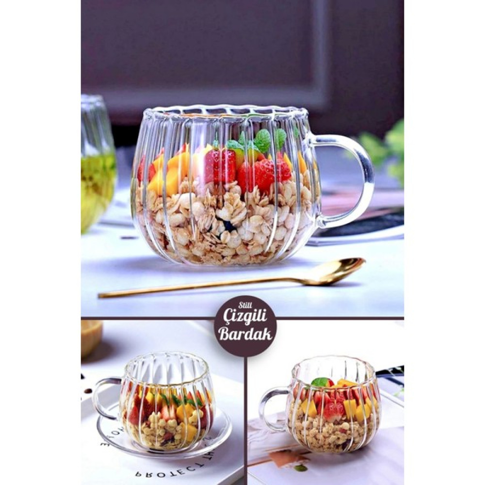 Tilbe Home Çizgi Kabartmalı Çift Cidarlı Bardak 250 ml Retro Cam Bardak Çay Fincanı Kahve Servis Sunum Bardağı Fincan / Bardak / Kahve Takımı Fiyatı