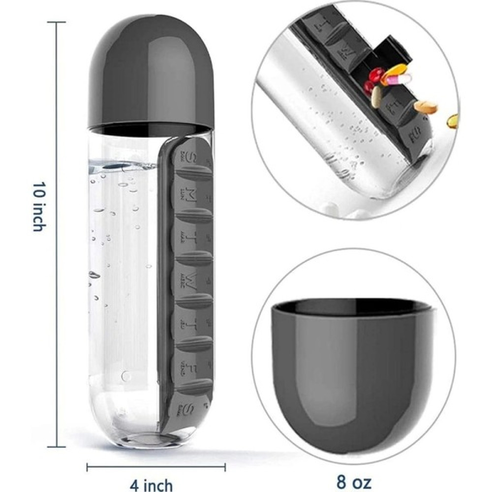 Tilbe Home Ilaç Kutulu Matara Suluk 600ML 7 Günlük Hap Kutusu Organizer Spor Sızdırmaz Su Şişesi Bardak Suluk Fiyatı