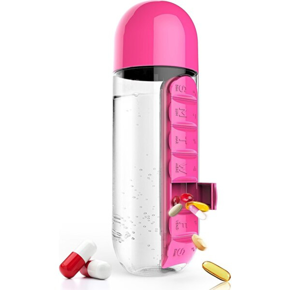 Tilbe Home Matara Suluk 600ML 7 Gün Hap Ilaç Saklama Kutusu Organizer Sporcu Sızdırmaz Su Şişesi Bardak - 600 ml. - Lila Suluk Fiyatı