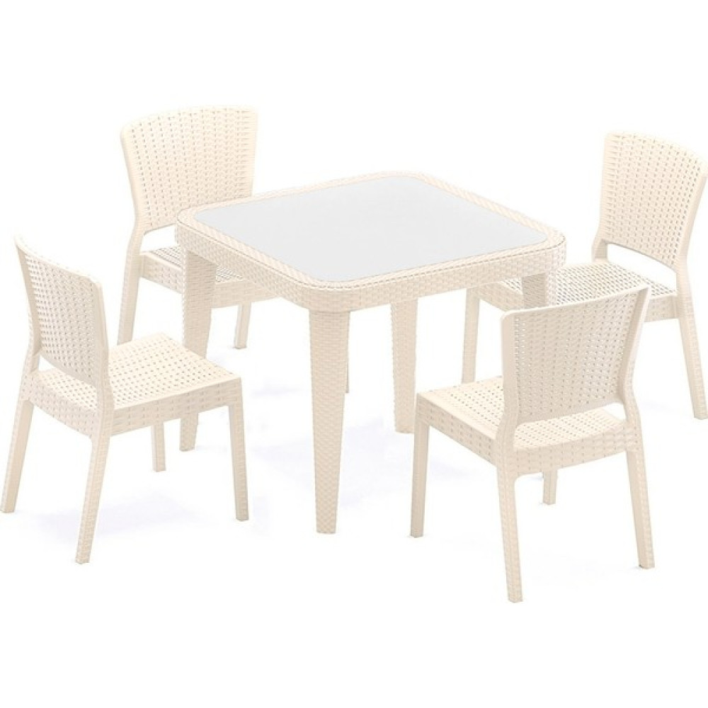 Tilia Soft 4 Kişilik Camlı Masa Takımı Bahçe Balkon Seti - Krem Bahçe Mobilyası Takımı Fiyatı