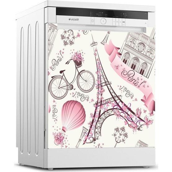 Tilki Dünyası 0064 Paris Desenli Bulaşık Makinesi Kapak Sticker