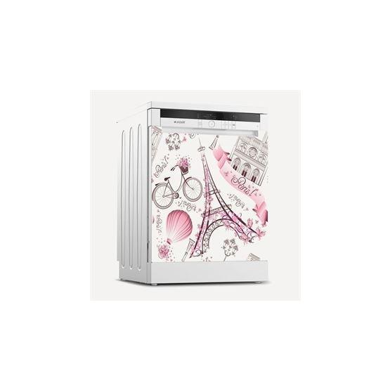 Tilki Dünyası 0064 Paris Desenli Bulaşık Makinesi Kapak Sticker
