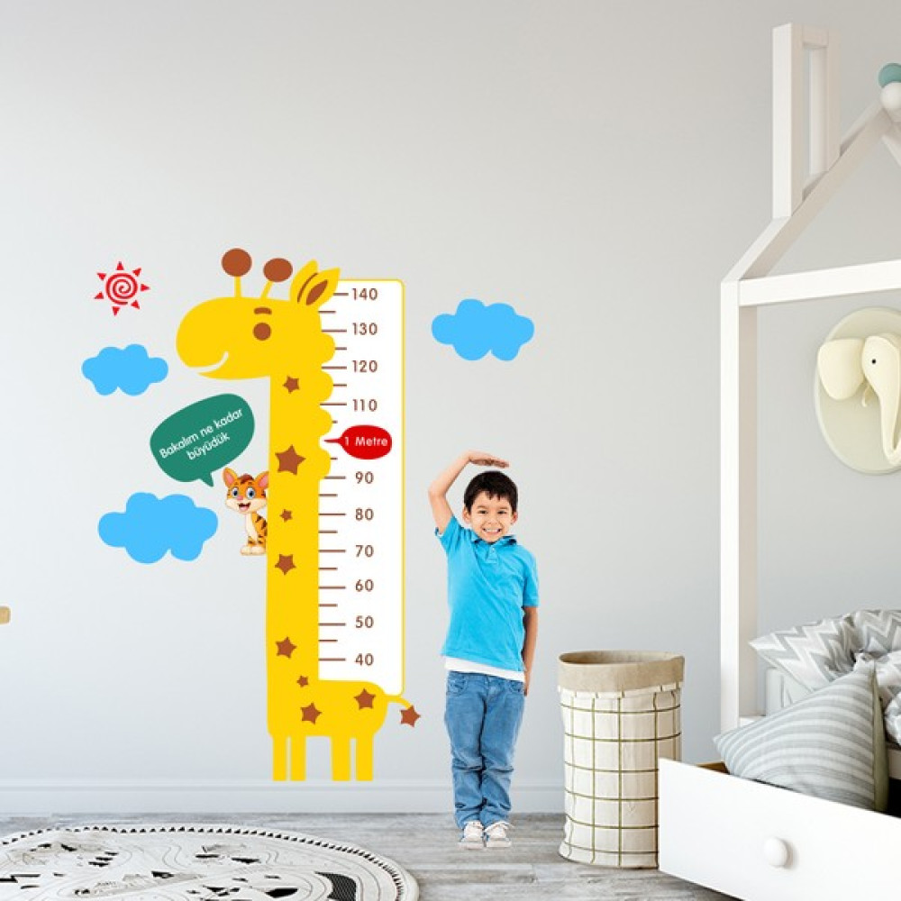 Tilki Dünyası Sevimli Zürafa Mavi Bulutlar Boy Ölçer Sticker - Boy Cetveli - Büyüme Tablosu Gelişim Çizelgesi Duvar Stickerı Fiyatı