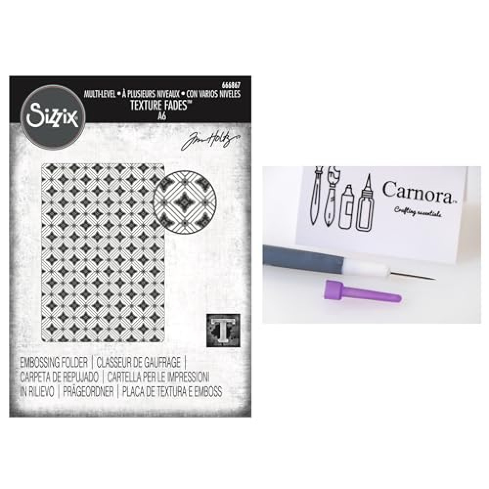 Tim Holtz Sizzix Texture Fades A6 Vault Diamonds Embossing Folder with Carnora Die Gadget